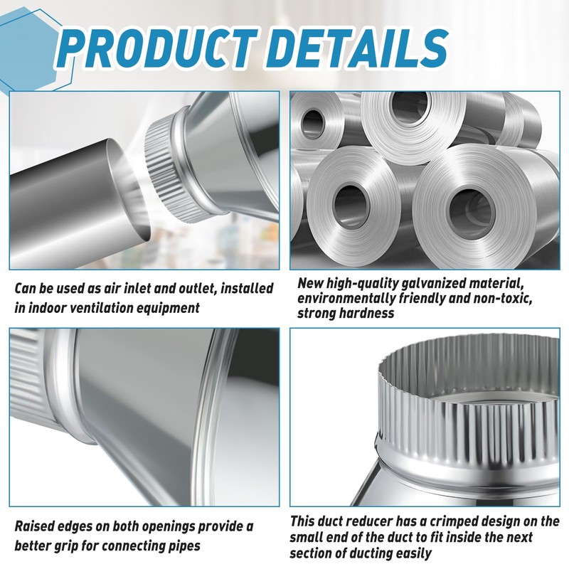 Otoolling 7 Inch to 4 Inch Duct Reducer Increaser Galvanized
