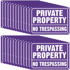 Yaocom 24 Pcs No Trespassing Signs Private Property Metal Reflective Aluminum No Trespassing Sign Weatherproof Warning Signs for Property Security Outdoor Yard Home, 7 x 10 Inch (Purple, White)