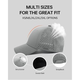 Zylioo XS/S/M/L/XL/XXL/3XL Men's Baseball Cap for Large/Small Head, Mesh Running Caps, Quick-Drying Sun Protection Baseball Cap, gray, M - L