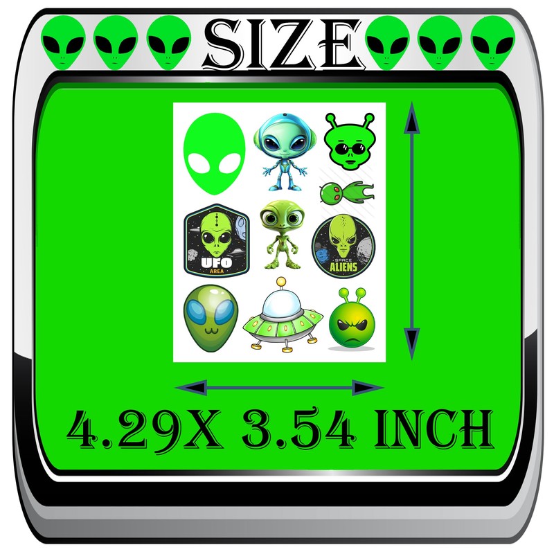 OriniPlay 300 Green Alien Theme Tattoos Temporary Stickers Suitable for