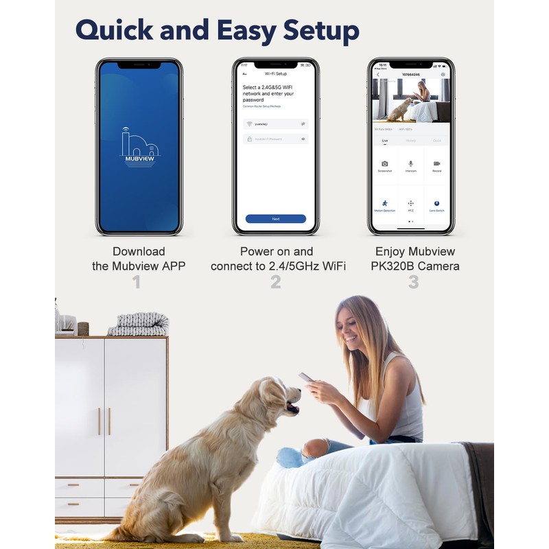 Indoor Security Camera 2K, Pet Camera with Phone App, WiFi