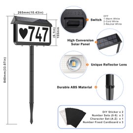 Brightever Solar Address Signs, House Number for Outside Waterproof, 3-Color LED Illuminated Address Plaques with Stake, Wall Mounted Solar Powered Light Up Address Numbers for Houses, 1-Pack