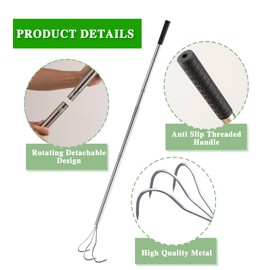 Multifunctional Garden Cultivator, Adjustable Long Garden Claw Rake Weeding Tools Hand Tiller with 1 Handle (17.1"-48") & 2 Stainless Steel Prong for Cultivating Loosening Soil Weeding