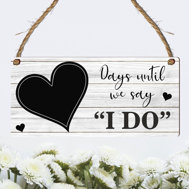 Countdown Wedding Plaque with Rustic Chalkboard/Whiteboard Heart Design - Keepsake