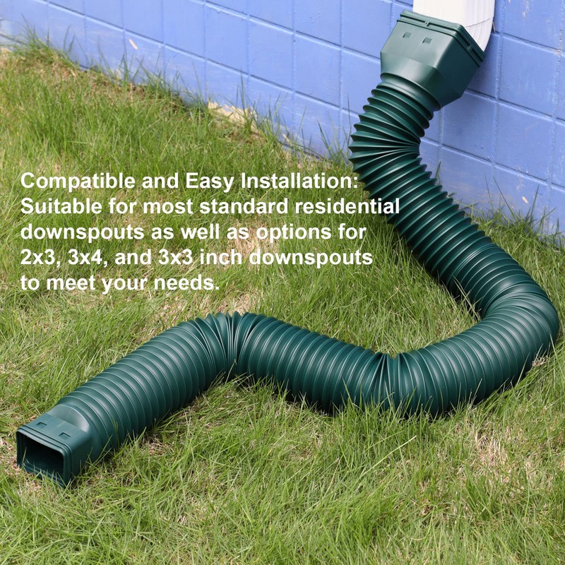 plusgutter Green1-Pack Rain Gutter Downspout Extensions Flexible, Drain Downspout Extender,Down