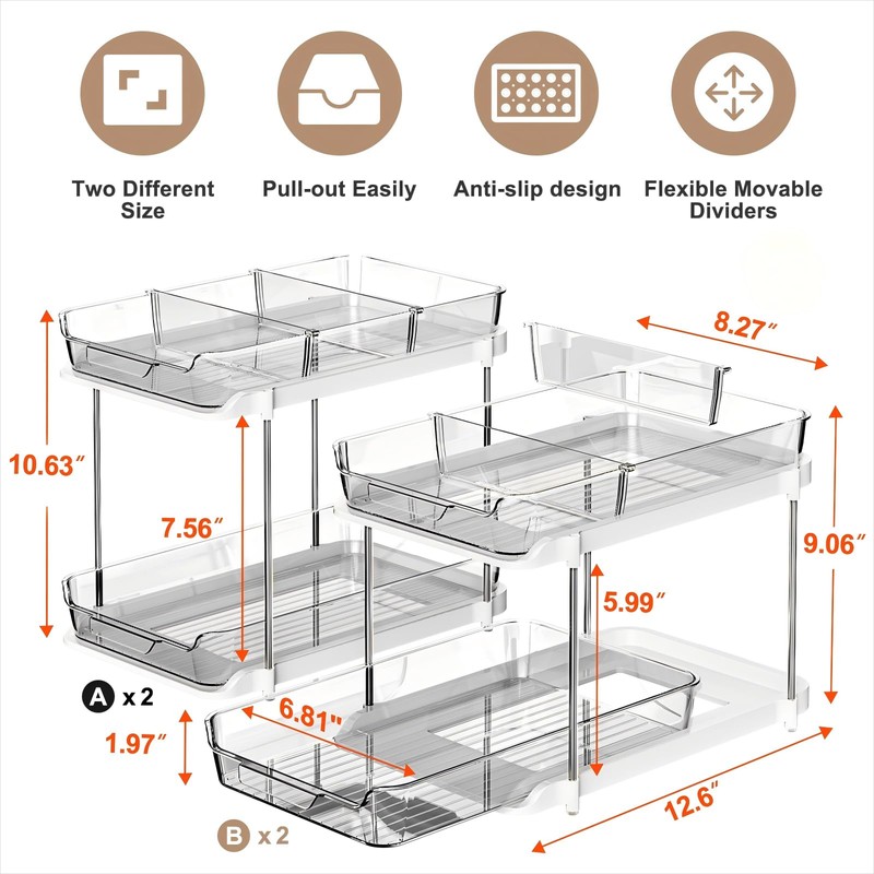 Delamu 2-Tier Multi-Purpose Bathroom Under Sink Organizers and Storage, Stackable