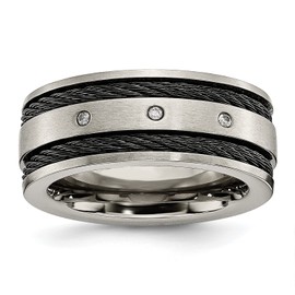 IceCarats Titanium Black Cable Diamond 10mm Wedding Band Ring Size 10.5