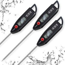 Copkim 3 Pcs Instant Read Meat Thermometer with Long Probe 9.65 Inch Kitchen Cooking Food Candy Waterproof Digital Thermometer for BBQ Water Milk Yogurt Liquid (Pointed,Black)