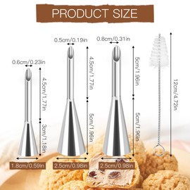 Pack of 3 Piping Nozzles Filling Nozzle, Doughnut Syringe for Jam, Stainless Steels with Cleaning Brush, 3 Sizes Baking Syringe for Filling, Jam Syringe for Doughnuts, Puff Filling