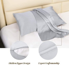 Ethlomoer 100% Natural Pure Silk Pillowcase for Hair and Skin, 19 Momme on Both Sides, 600 Thread Count, Design with Hidden Zip, 1 Piece, 80 x 80 cm, Light Grey