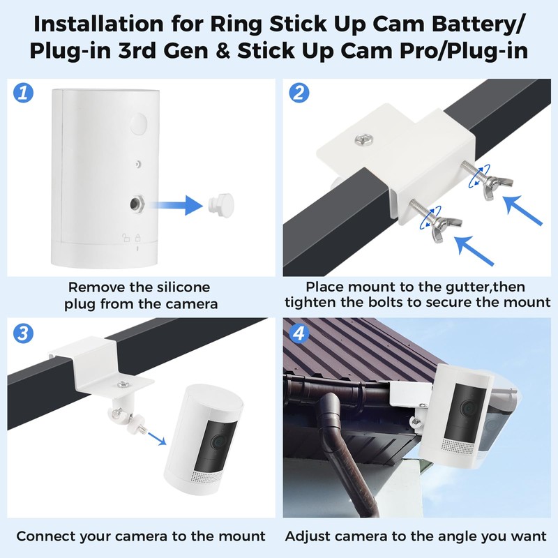 2Pack Adjustable Gutter Mount for 𝐑𝐢𝐧𝐠 Stick Up Cam/𝐑𝐢𝐧𝐠 Spotlight