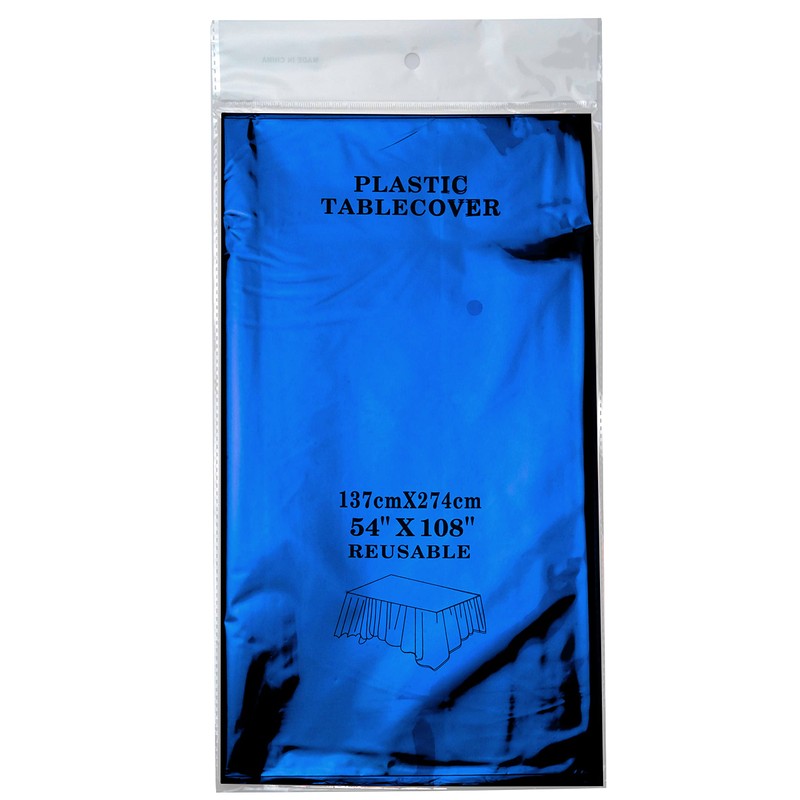 JUICY MOOM Blue Foil Tablecloth Plastic Table Cover Rectangle Tables