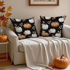 18x18 Inch Fall Pumpkin Pillow Covers Set of 2 Double-Sided Faux Linen
