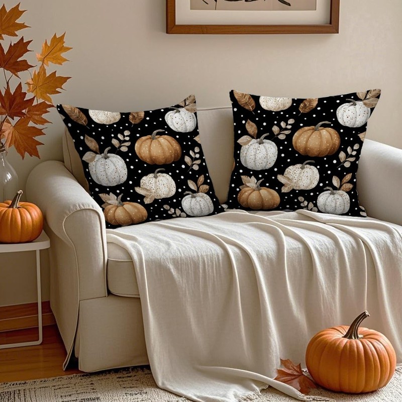 18x18 Inch Fall Pumpkin Pillow Covers Set of 2 Double-Sided