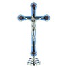 Catholic Gift Shop Silver Standing Metal Crucifix with Blue &