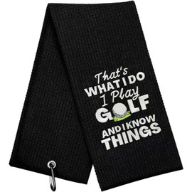 botogift Golf Towels, Embroidered Funny Golf Towel - Golf Gifts for Men or Women, Golf Accessories for Men or Women, That's What I Do I Play Golf and I Know Things, Black