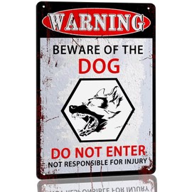 Beware of Dog Metal Tin Sign Do Not Enter Not Responsible for Injury Sign Warning Sign for Yard No Trespassing Dogs For Fence Door Outdoor Decorations 8x12 Inch