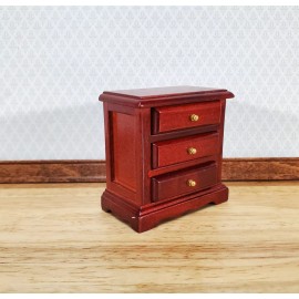 Town Square Miniatures Dollhouse Nightstand Side Table Mahogany 3 Drawer 1:12 Scale Miniature Furniture