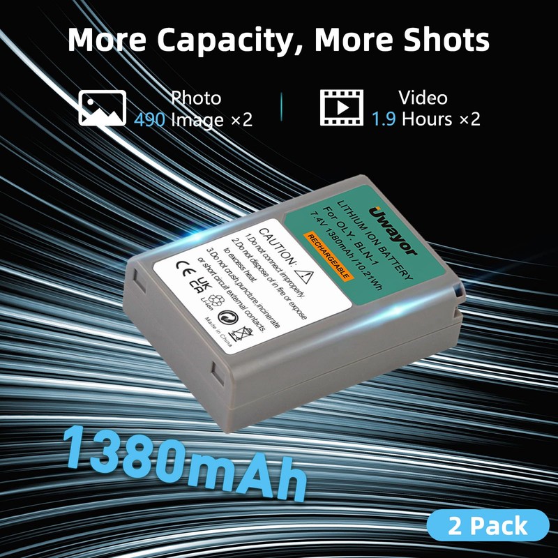 BLN-1 Battery 2 Pack and Dual Charger for Olympus BLN-1,