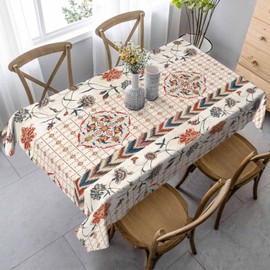LoLo UoUo Mexican Floral Rectangle Tablecloth 60x84 Inch Outdoor Tribal Ethnic Geometric Flowers Line Table Cloths Decorations for Kitchen Home Dinner Party Wedding Picnic