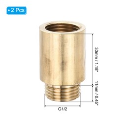 PATIKIL Shower Head Extension Arm, 2 Pack Brass G1/2 Male to Female Thread 41mm Length Pipe Fitting Shower Head Extender