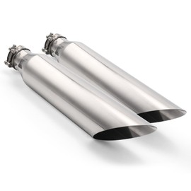 LCGP 2.5inch Exhaust Tip, 2.5" Inlet 4" Outlet 18" Long, Clamp On Tailpipe for Car Trucks, Polished, Universal Stainless Steel Diesel Exhaust Tailpipe, Slant Cut, 2pcs