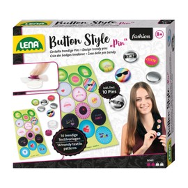 Lena 42566 – craft set button style pin, complete set for cool buttons with 10 metal buttons, tool, 14 textile templates with great designs and sayings, fashion styling set, for children from 8 years
