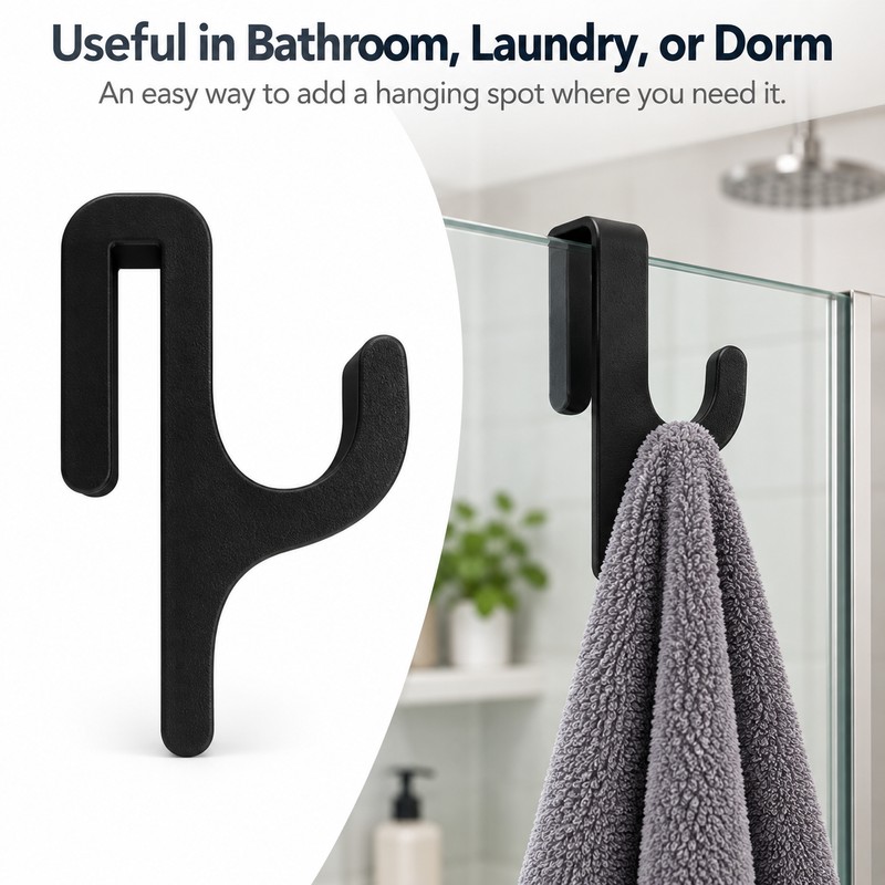 Shower Door Towel Hook for 8mm Glass – PET Door-Mount