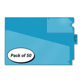 Doctor Stuff - Center Tab Vinyl Outguides, Diagonal Cut Front Pocket, Top Charge Out Slip Pocket, Plastic File Folder, Letter Size 9" x 13-1/4", Light Blue, 50/Box