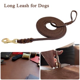Guiding Star Long Leash for Dogs Outside Long Line Dog Leash for Training Extra Long Lead for Dog Leather Leashes for Dogs (15ft*3/8")
