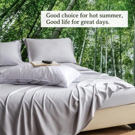 Simple&Opulence 100% Viscose from Bamboo Sheet Set 4Pcs, Cooling for Hot Sleepers, Soft Breathable Bed Sheets Set, 15" Deep Pockets, Luxury Hotel Silky Bedding Sheets (Light Grey,Queen)