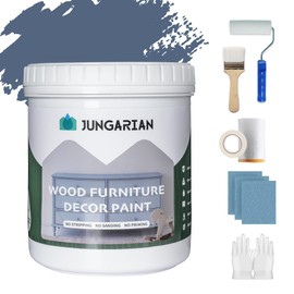 Jungarian Furniture Paint Kit 16oz with Tools - Water-based & Low Odor All-in-One Paint No Sanding - Matte Finish Indoor Outdoor Wood Paint for Cabinets, Doors, Tables and Dressers - Aleutian