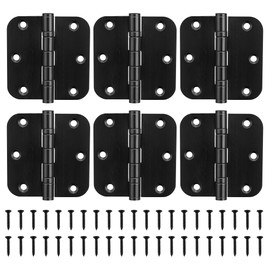 KOLET Ball Bearing Door Hinges, 3.5 Inches Black Door Hinges, 5/8'' Radius Corner Heavy Duty Stainless Steel Hinges, Smooth and Quiet, Non Removable Pin, Matte Black, 6 Pack