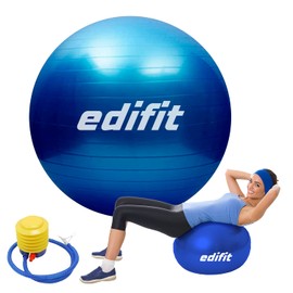 EDIFIT, Exercise Ball, 55, 65 and 75, Pezziball, Including Inflator, Pilates Ball, Sitting Ball, Pilates, Yoga Ball, Gymnastics (55 cm, Blue)