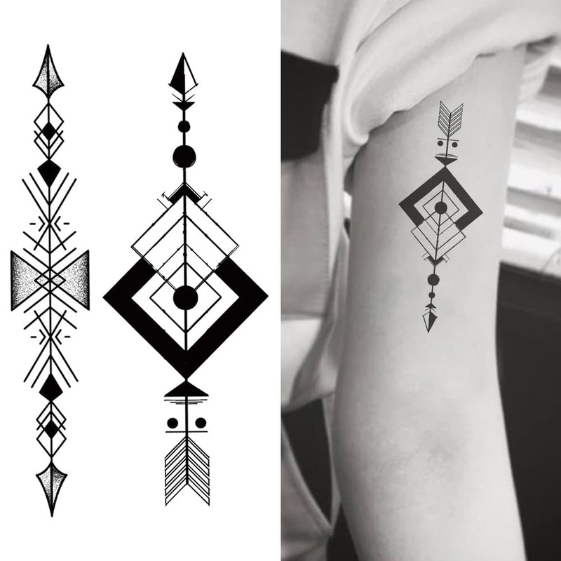 Oottati 8 Sheets Arm Temporary Tattoos Arrow Heartbeat Moon Sun