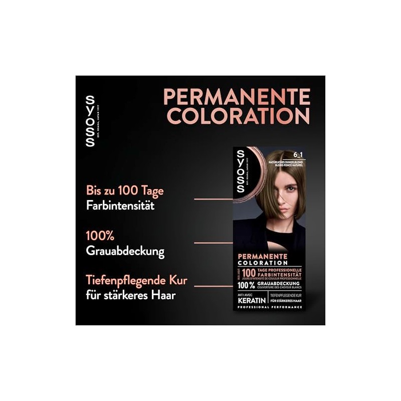 SYOSS Coloration 6_1 Natural Dark Blonde (115 ml), Permanent Colouration