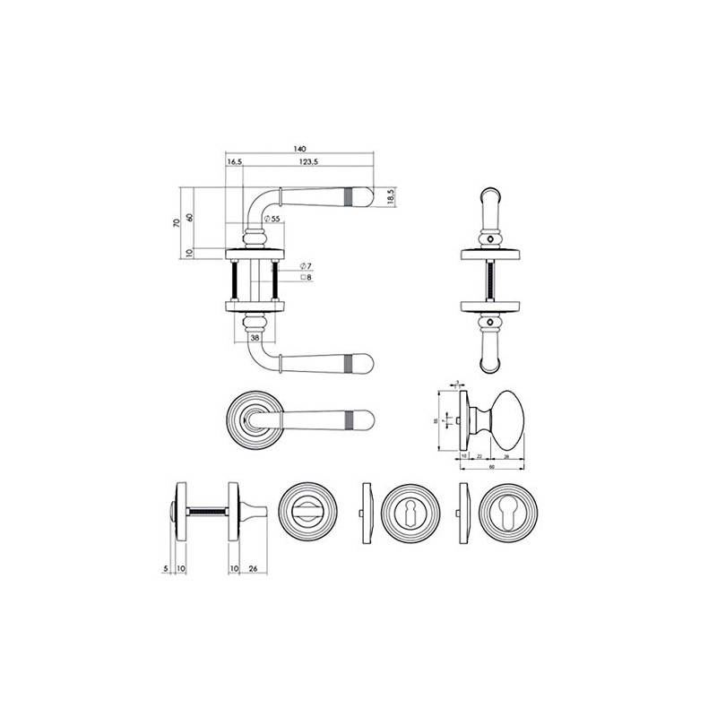 Helena R 1663 Door Fitting Right Antique Grey Door Handle