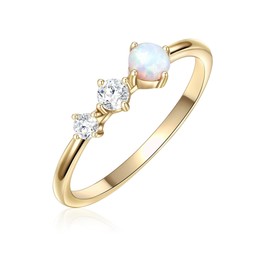 Glanzstücke München Women's Ring 925 Sterling Silver Yellow Gold-Plated with Zirconia and Opal (Synthetic) White Solitaire Ring Silver Ring Yellow Gold, 60, Silver, Cubic Zirconia