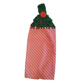 Handcrafted Paddy Green Crochet Topped Christmas Candy Stripes Theme Kitchen Towel