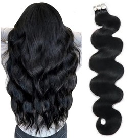 Body Wave Tape in Hair Extensions Human Hair Jet Black#1 20inch 100g/pack 40pcs Tape in Hair Extensions Soft Skin Weft and Invisible Hair Extensions for Women