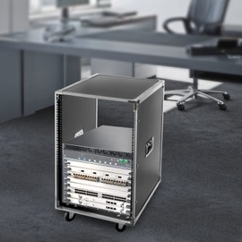 16U Cabinet Rolling Network Rack, Audio Studio Video Telecom Equipment Rack Black Rolling Cart Shelf Removable Line Network Storage Rack Trolley