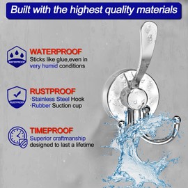 Bntuk Suction Cup Hooks, Large Double Shower Hooks for Inside Shower, Heavy Duty Suction Hook for Glass Window, Double Hook for Hanging Bath Towels - 2 Pack, Chrome1