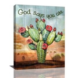 Cactus God Says You Are Wall Art Succulent Desert Pictures Wall Decor Scripture Bible Verse Canvas Painting Home Modern Artwork Decorations Framed for Bathroom Living Room Bedroom Office 12 x 16 inch