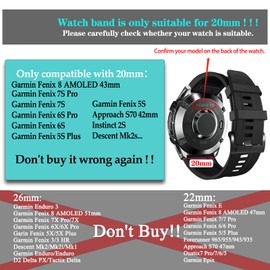 20mm Compatible with Garmin Fenix 8 AMOLED-43MM 7S 7S Pro 6S 6S Pro 5S 5S Plus Watch Band,Soft Silicone Straps for Approach S70 42mm/Descent Mk3 – 43mm/epix Pro 42MM Smartwatch