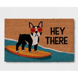 Hey There Dog Surf Board Doormat Love Boston Terrier Decor Easy to Clean Entry Mat for Outdoor and Indoor Uses Pet Dog Cat Low-Profile Floor Switch Mat 16x24 Inch