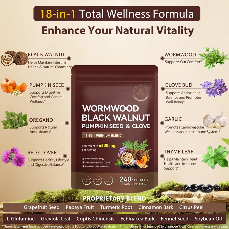 2 PCS Wormwood Black Walnut Clove Cleanse for Humans, 240