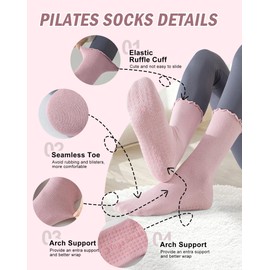4 Pairs Ruffle Pilates Socks with Grips Non-slip (CA/US, Alpha, One Size, Regular, Regular, Mixed Color)