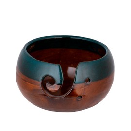 Ceramic Yarn Bowl Knitting Bowl, Crochet Large Yarn Bowl for Knitting, Handmade (Moroccon Brown/Green)
