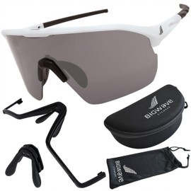 BIGWAVE 906 Sports Glasses Quick Glasses Cycling Glasses Sunglasses for Men and Women UV400 with Grey/Silver Lenses in Shield Design Anti-Fog Coating (White/Grey/Silver Lenses)