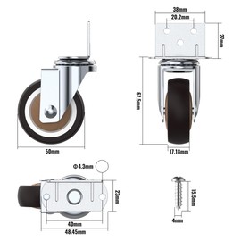 HOLKIE Thick L-Mounting Plate Furniture Castors 50 mm, Silent Rubber Castors with 2 Brakes, L-Shaped Castors for Furniture, 360° Swivel Castors for Furniture, 115 kg Load, Ideal for Flower Stands,